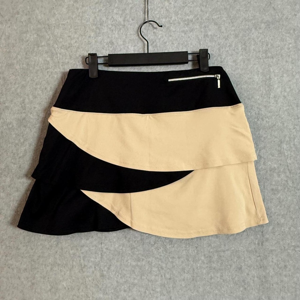 GGBlue Luxe Sport Skort Womens Medium Black Tan Layered Ruffle Golf Tennis Skirt